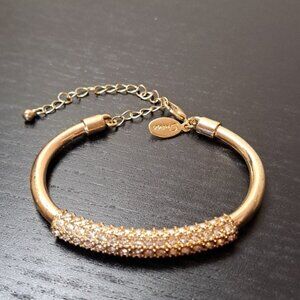 Guess Gold Toned Rhinestone Bangle with safety chain